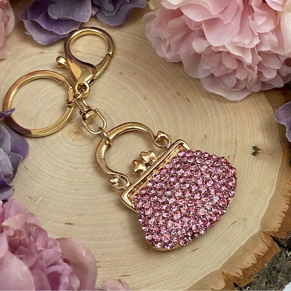 Pink Crystal Clasped Handbag Keychain Charm - Picture 9 of 12